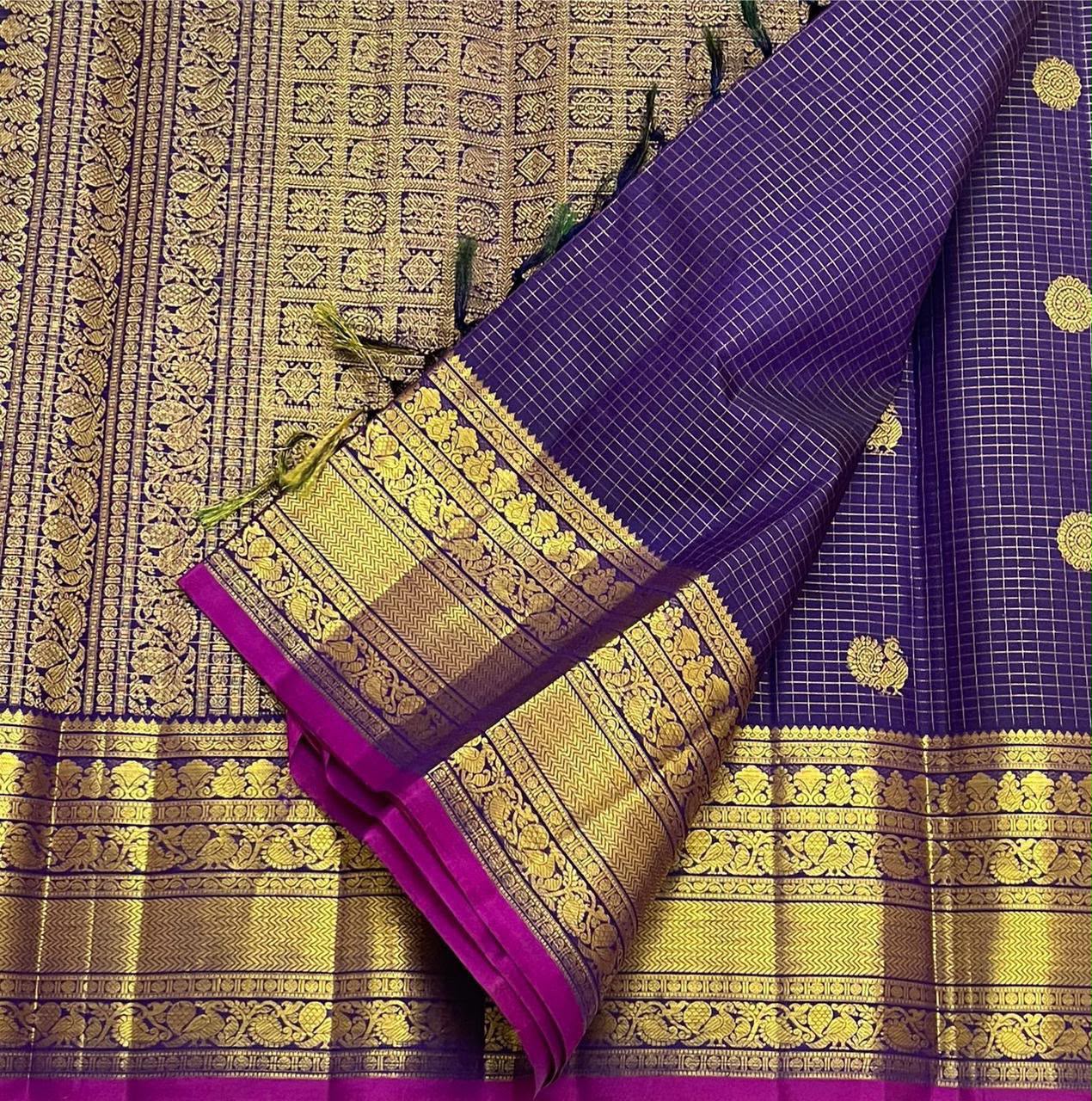 Purple Checks Kanchi Silk