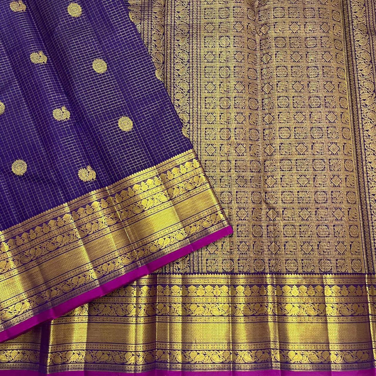 Purple Checks Kanchi Silk