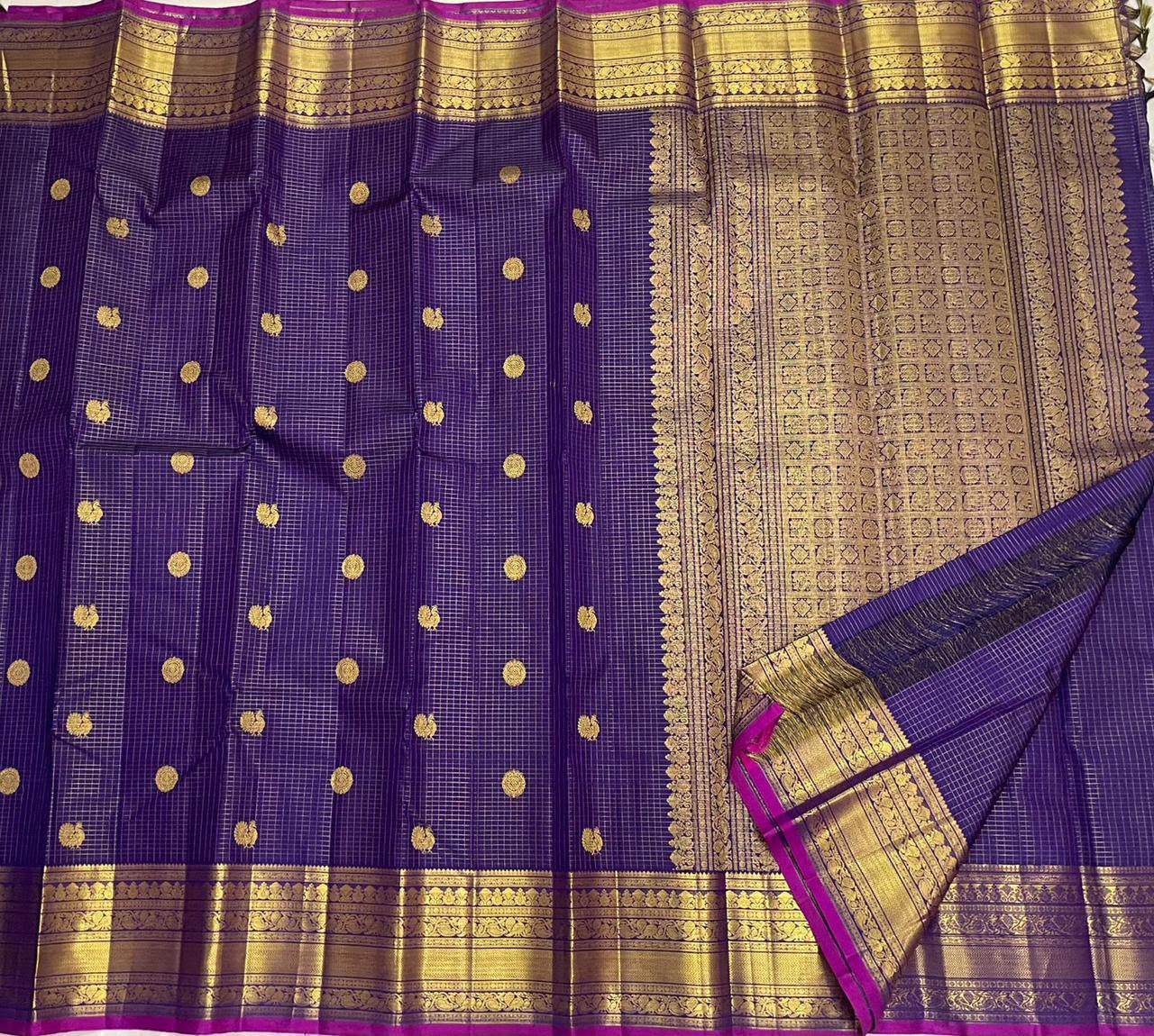 Purple Checks Kanchi Silk