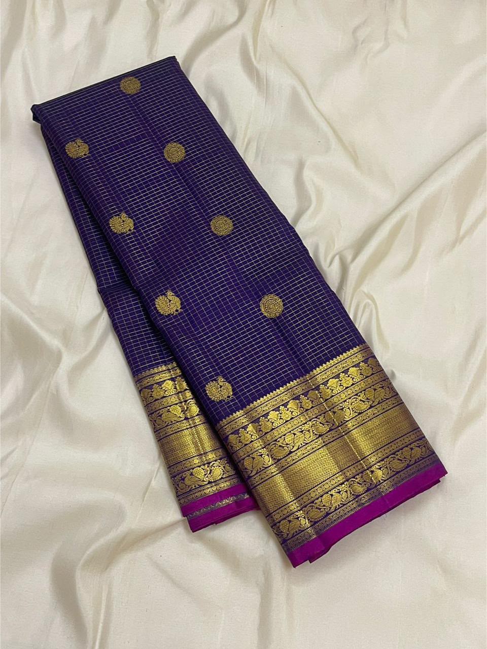 Purple Checks Kanchi Silk