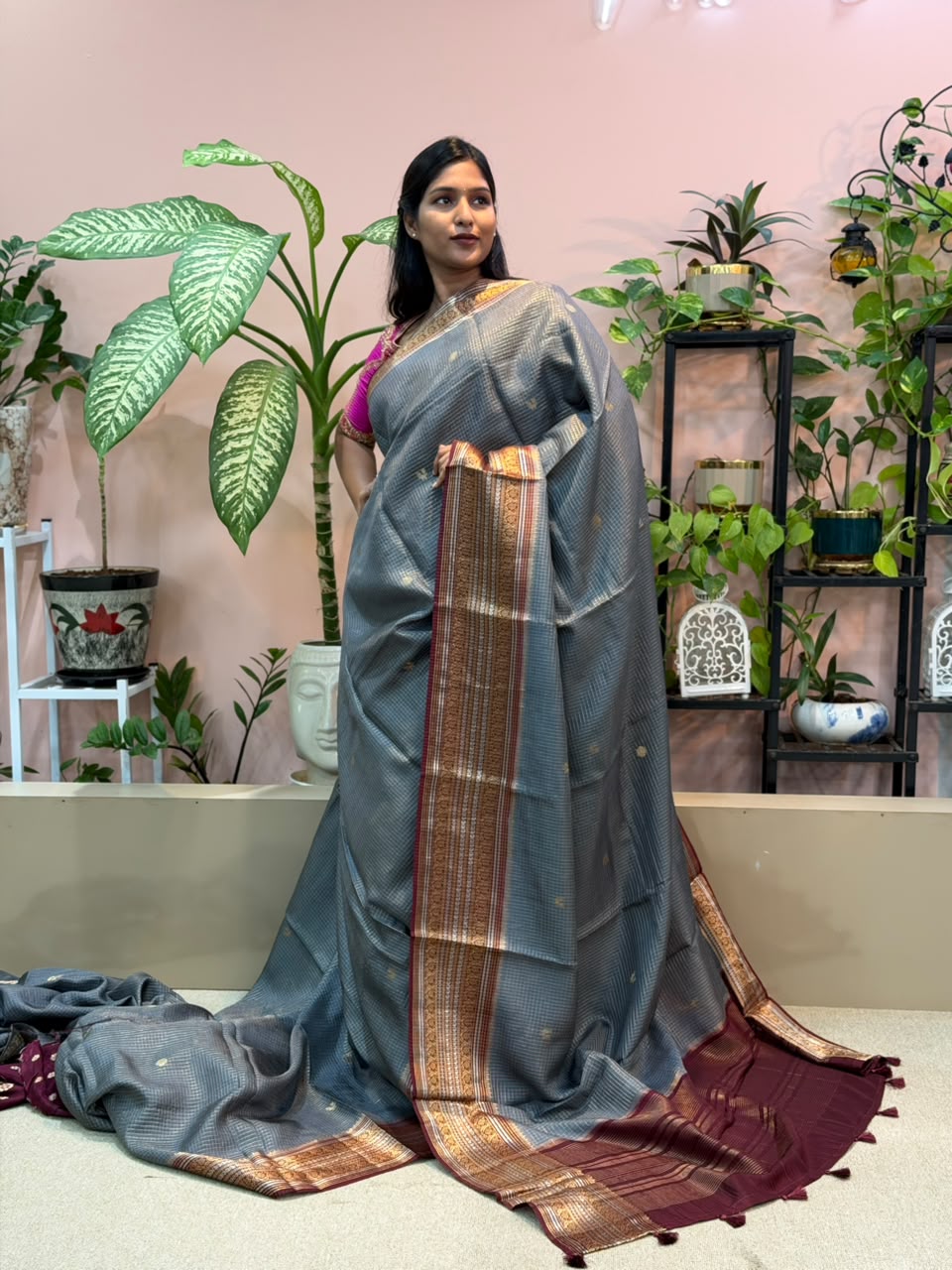 Grey Crape Banarasi Saree