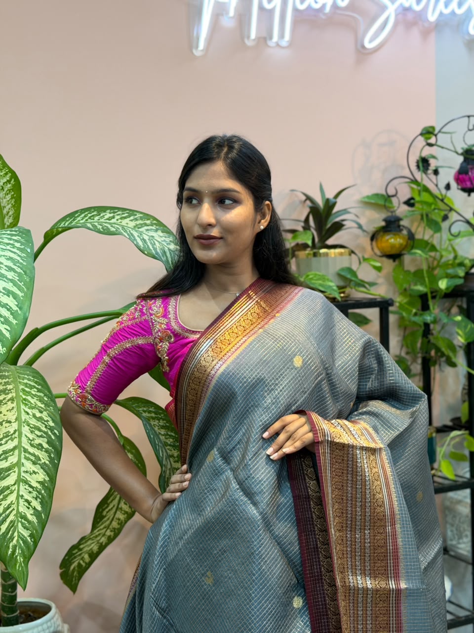 Grey Crape Banarasi Saree
