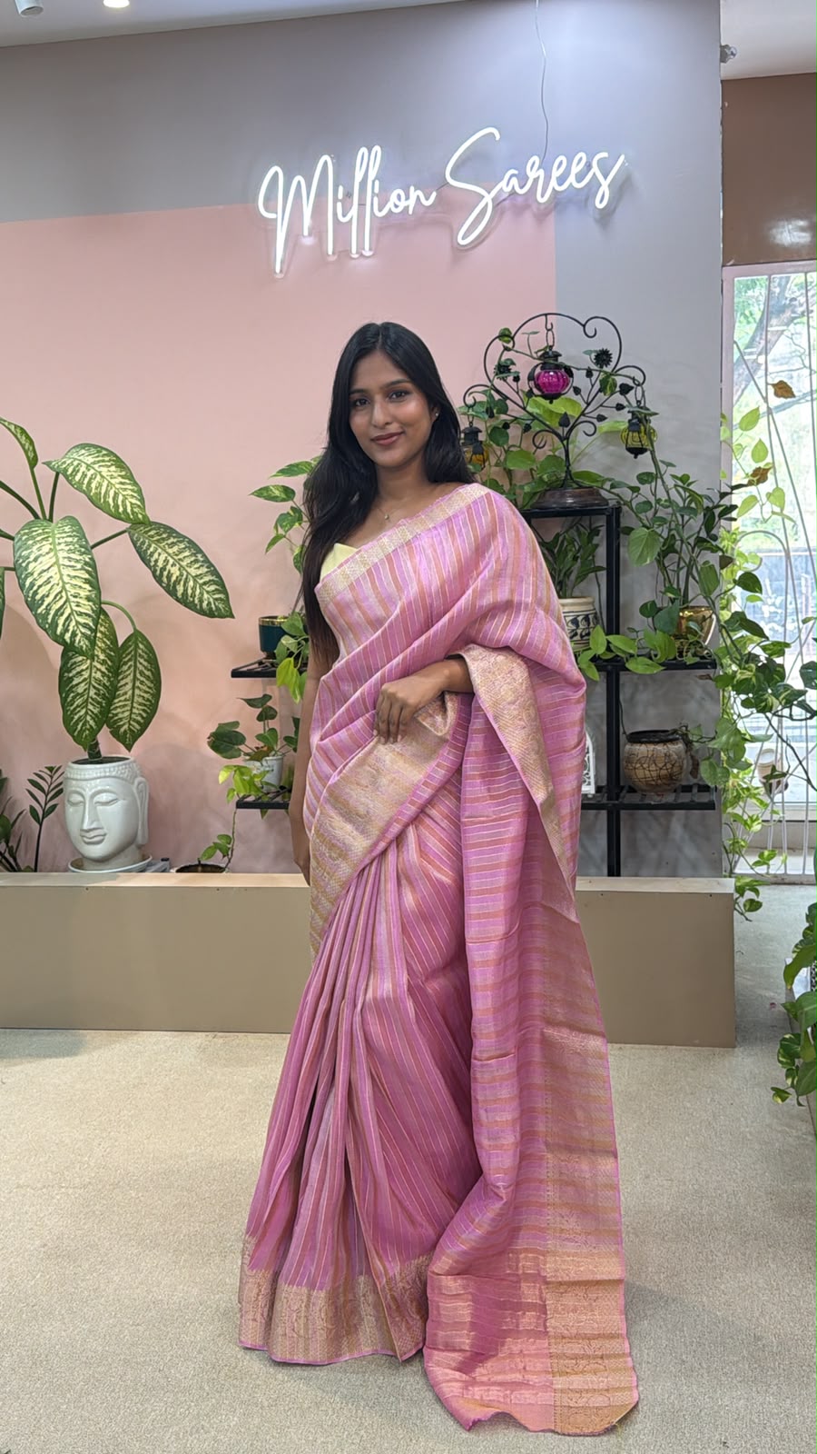PINK ZARI STRIPS TISSUE SAREE