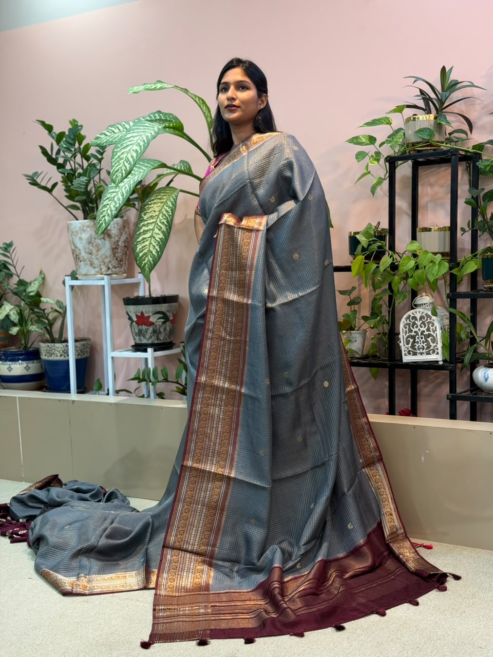 Grey Crape Banarasi Saree
