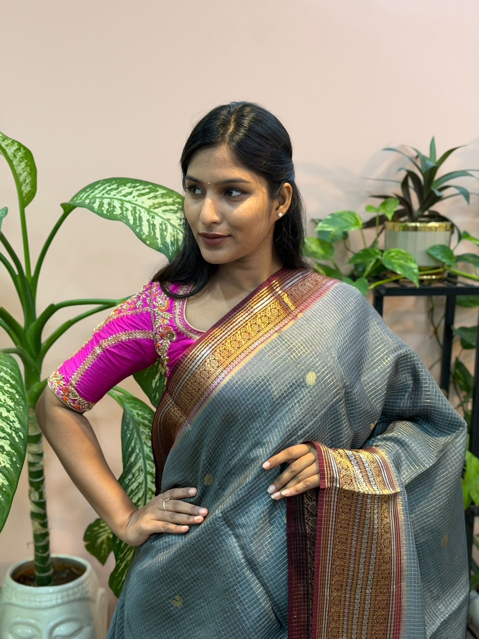 Grey Crape Banarasi Saree