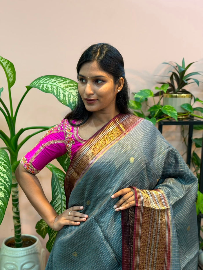 Grey Crape Banarasi Saree