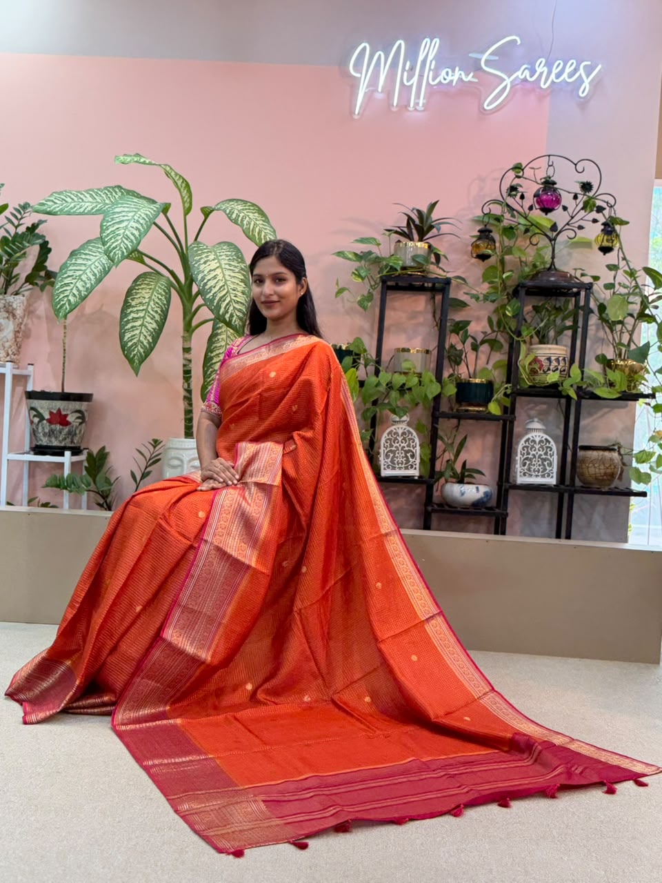 Orange Crape Banarasi Saree