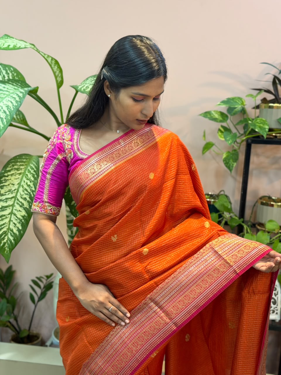 Orange Crape Banarasi Saree