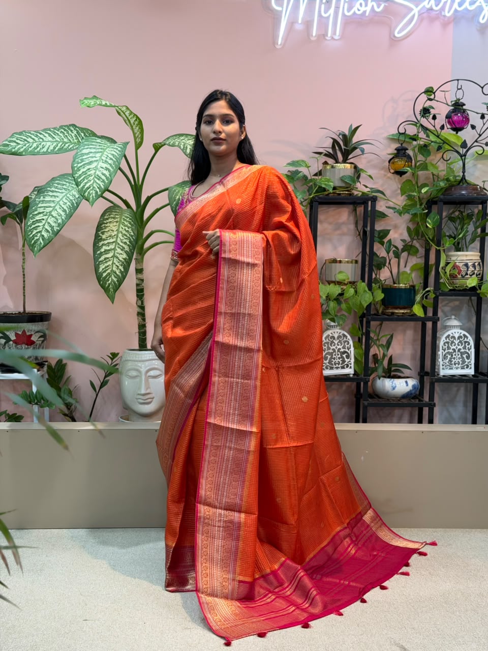 Orange Crape Banarasi Saree