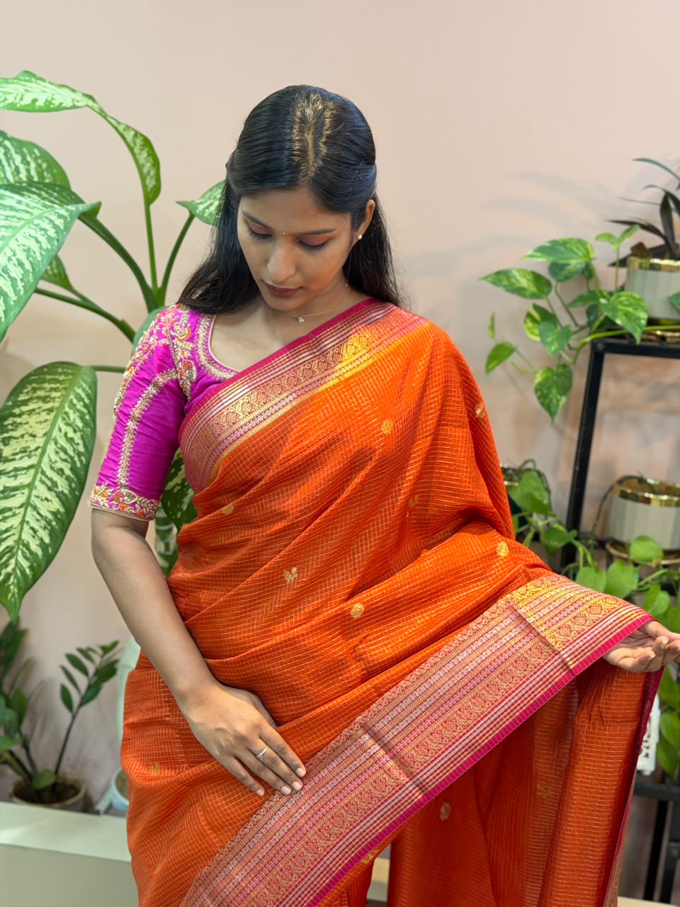 Orange Crape Banarasi Saree