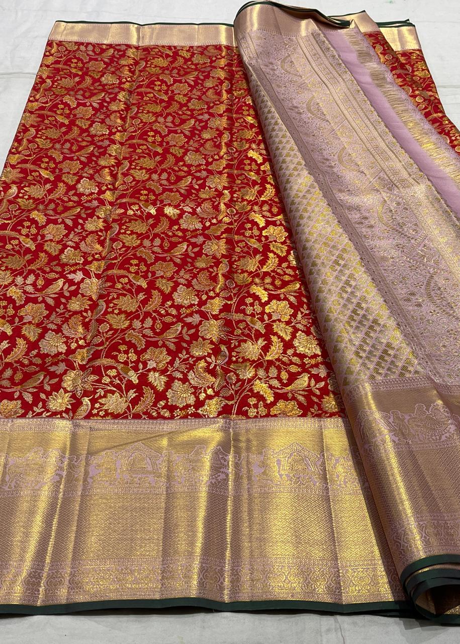 Red Meenakari Kanchi Silks