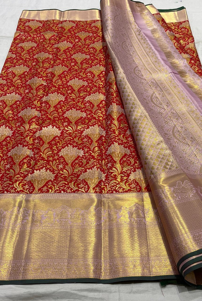 Red Meenakari Kanchi Silks