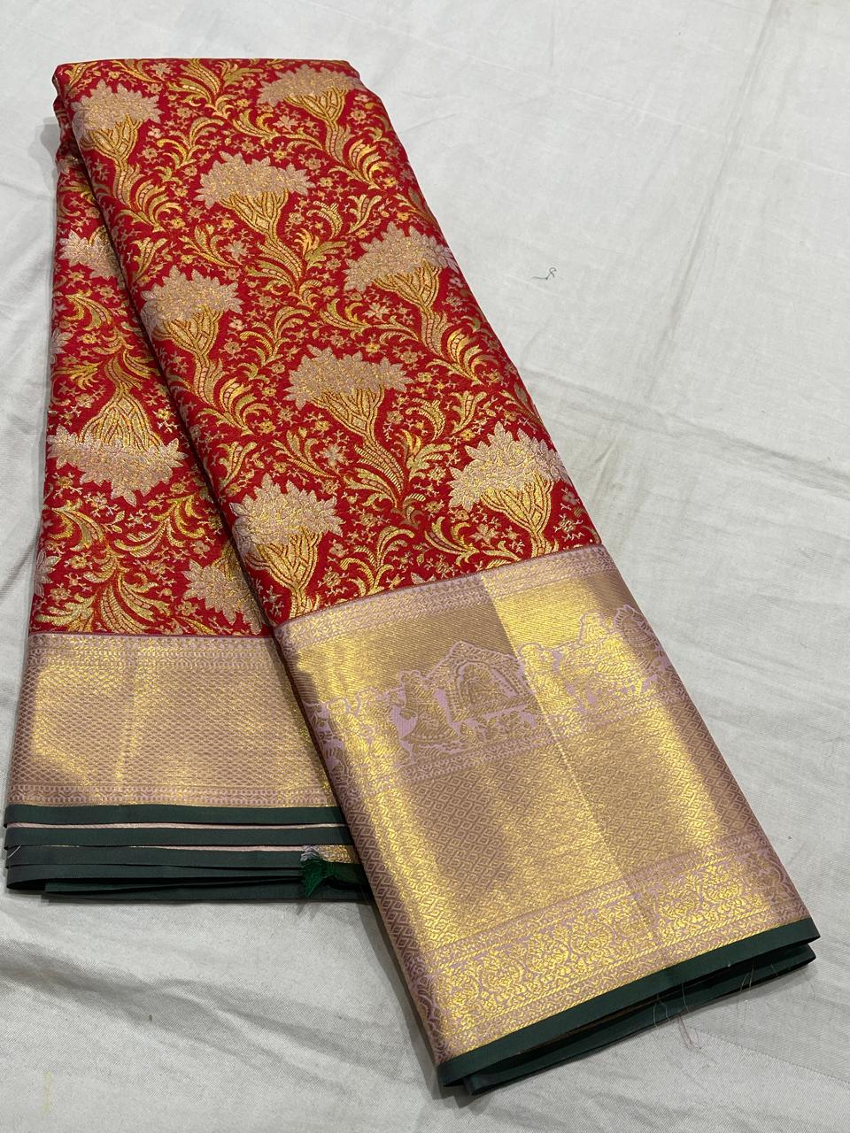 Red Meenakari Kanchi Silks