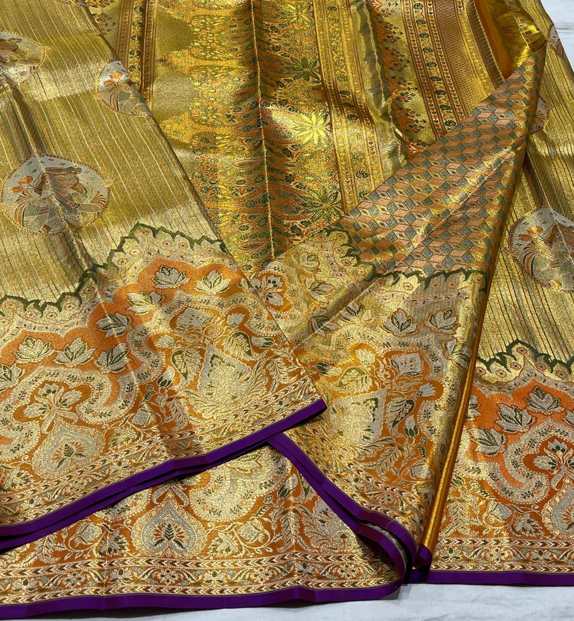 Gold Meenakari Kanchi Silks
