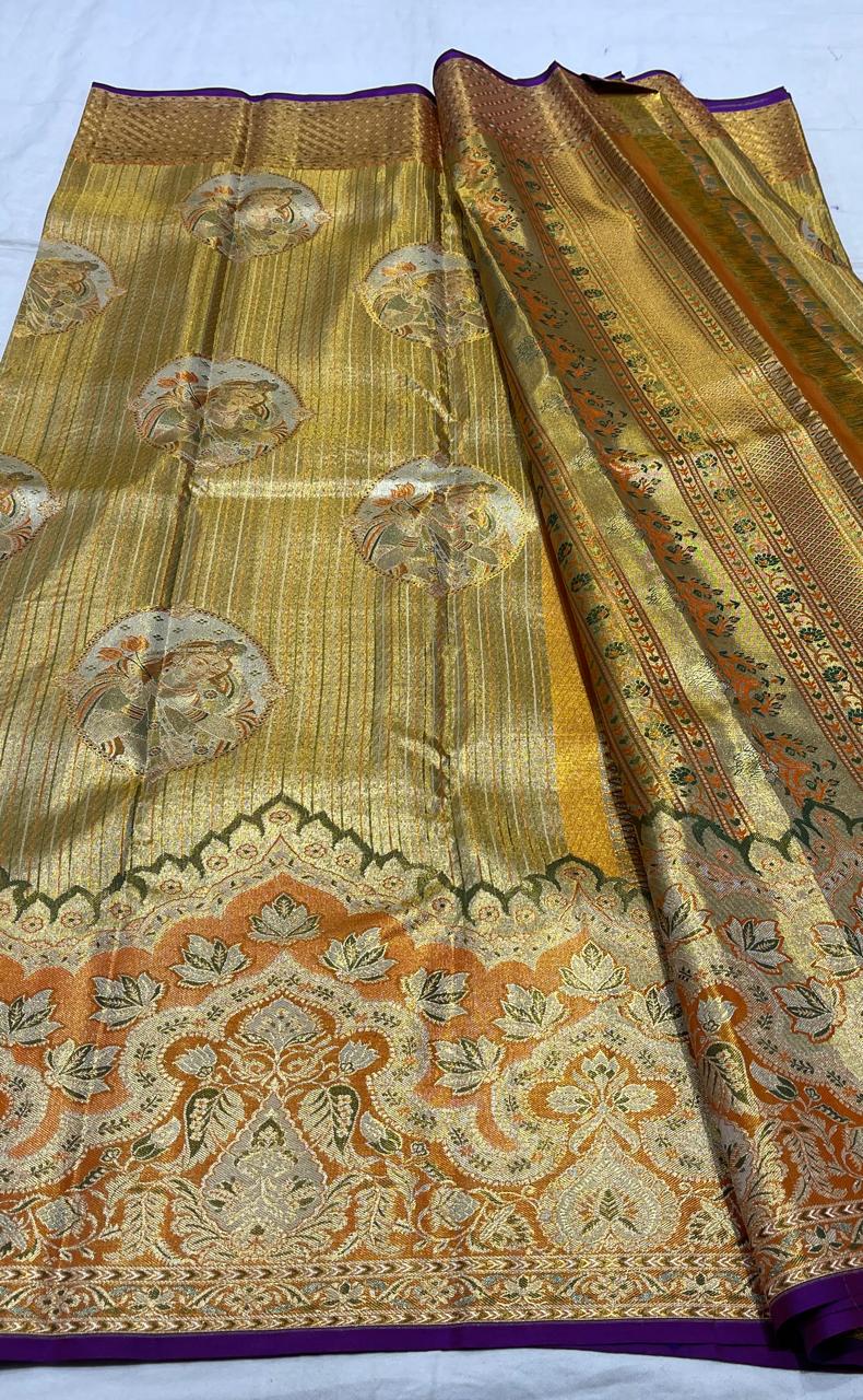 Gold Meenakari Kanchi Silks