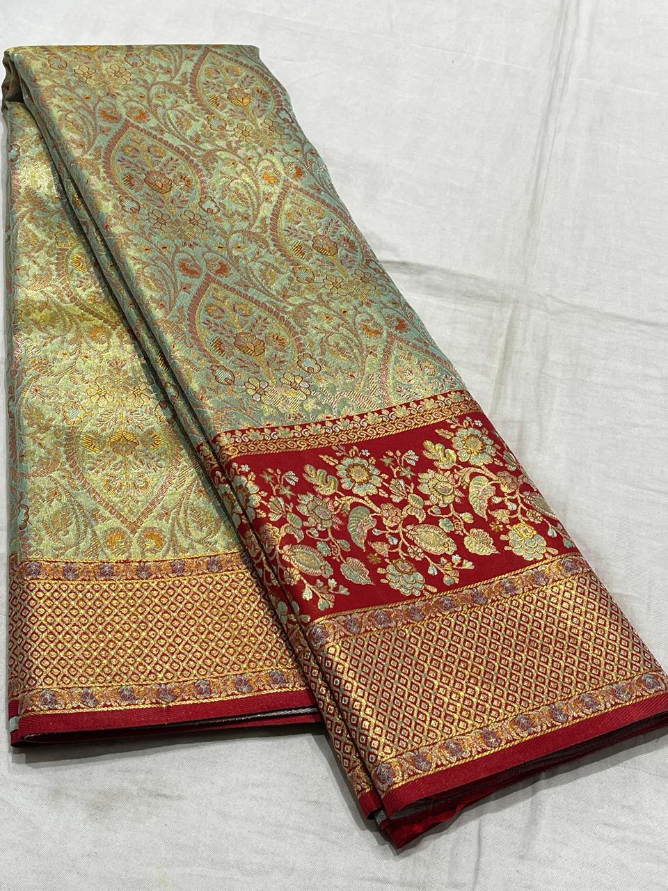 Green / Red Meenakari Kanchi Silks