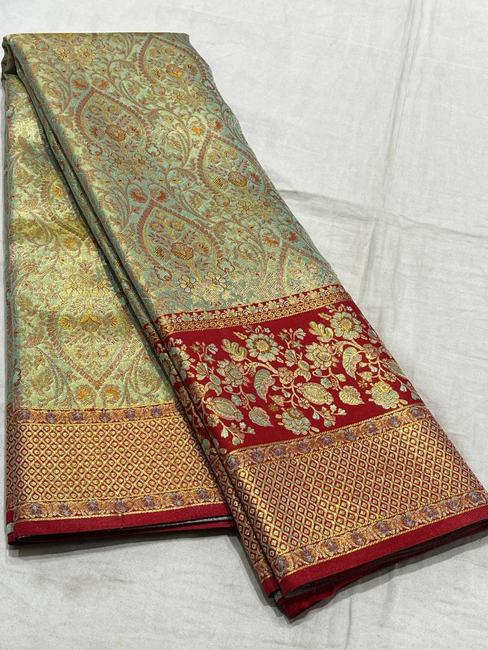 Green / Red Meenakari Kanchi Silks