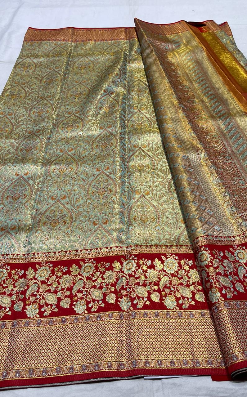 Green / Red Meenakari Kanchi Silks