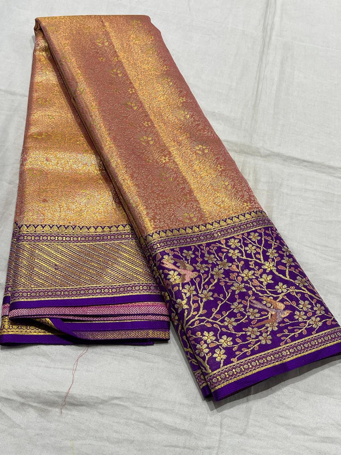 Gold Purple Meenakari Kanchi Silks