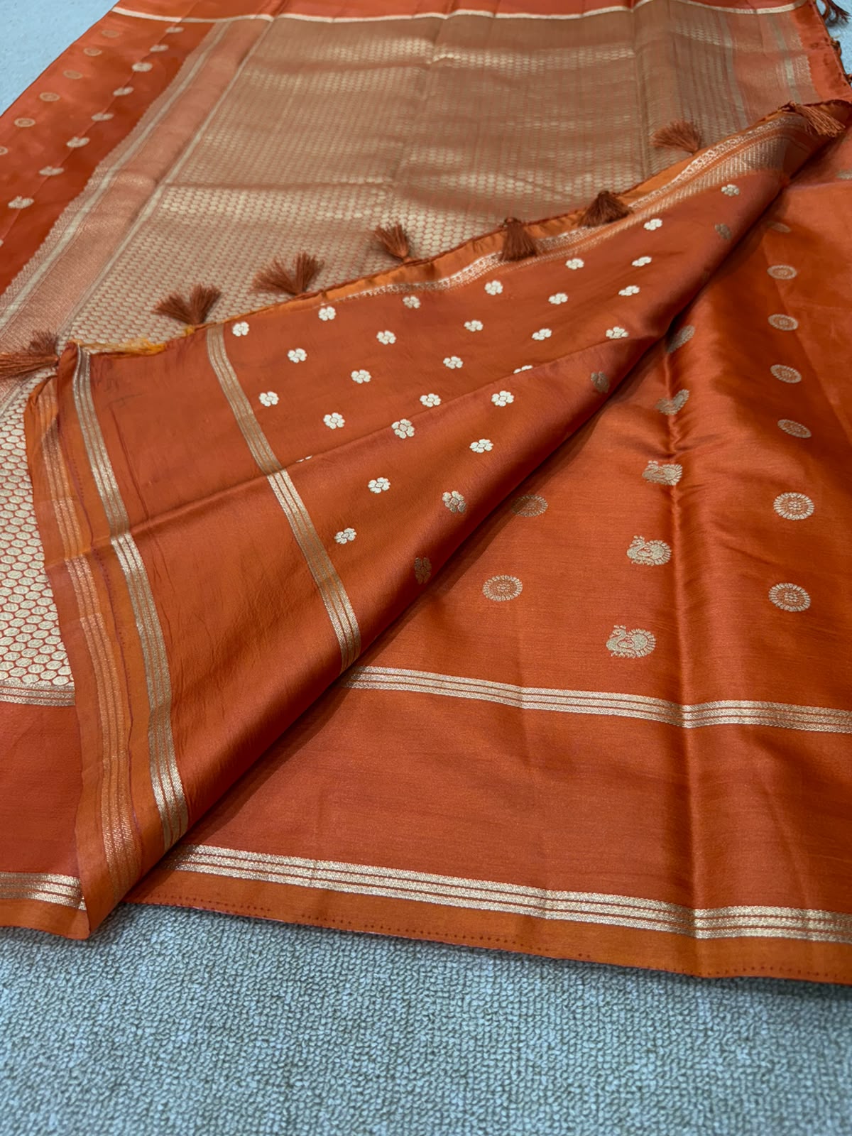 SOFT SILK ORANGE SAREE GAP BORDER