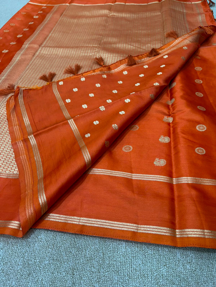 SOFT SILK ORANGE SAREE GAP BORDER