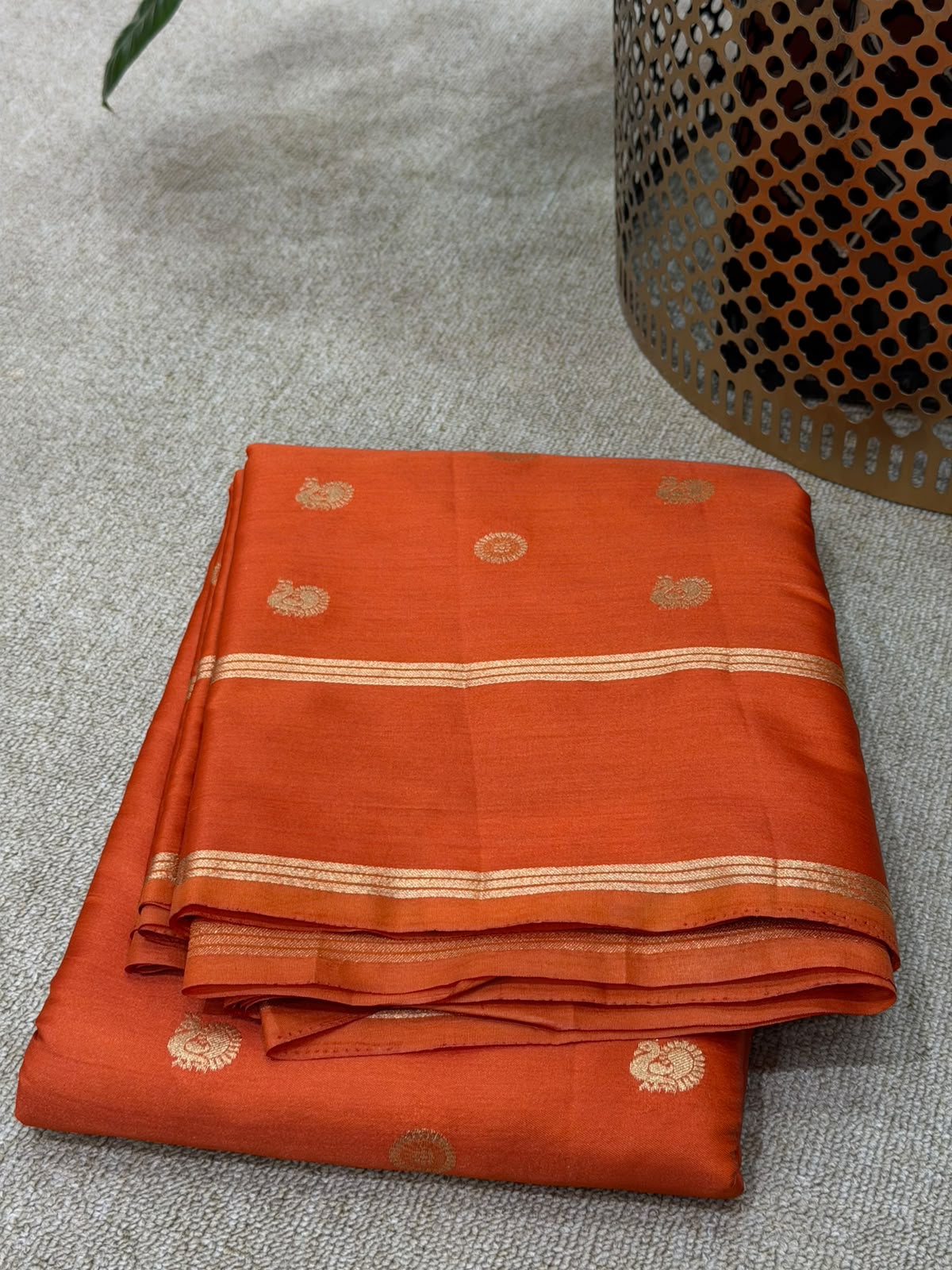 SOFT SILK ORANGE SAREE GAP BORDER