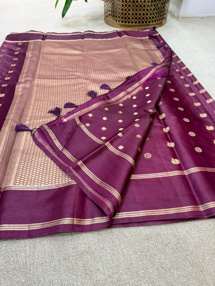 SOFT SILK MAROON SAREE GAP BORDER