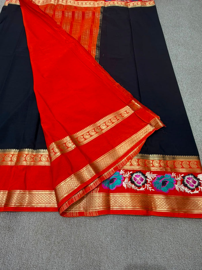 BLACK RED FANCY MYSORE SILK