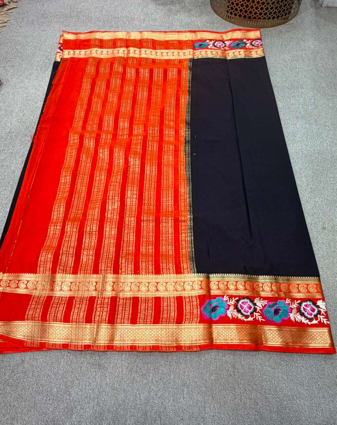 BLACK RED FANCY MYSORE SILK