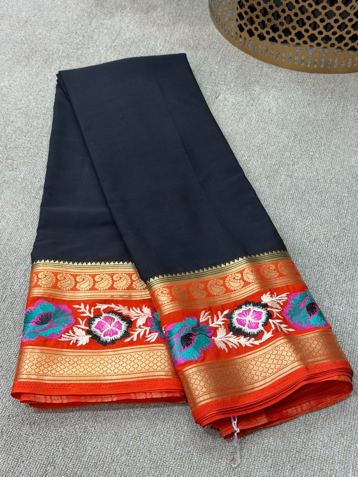 BLACK RED FANCY MYSORE SILK