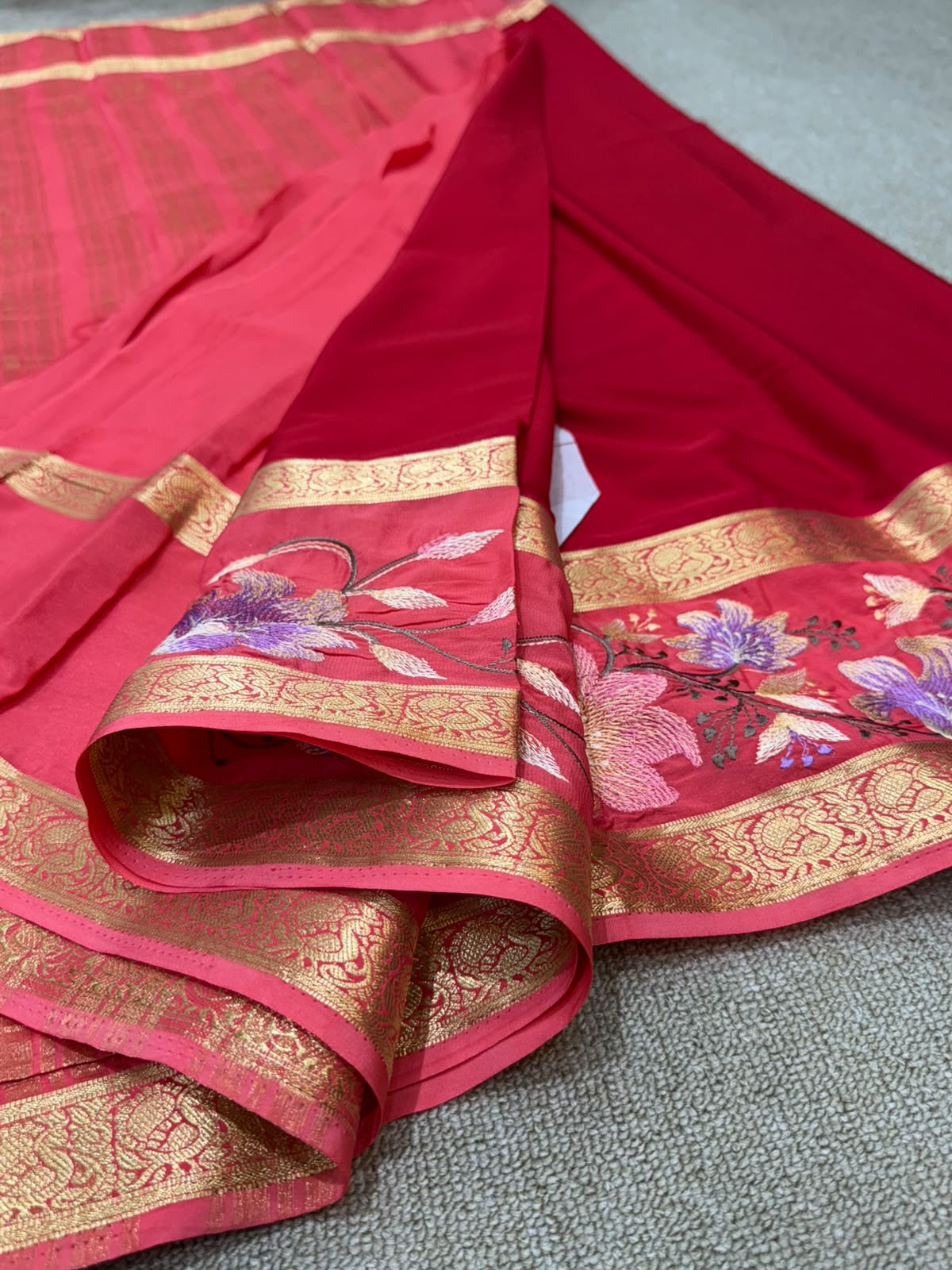 PEACH RED FANCY MYSORE SILK