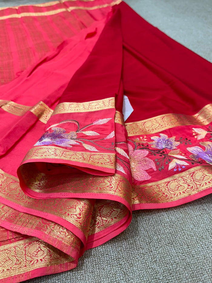 PEACH RED FANCY MYSORE SILK