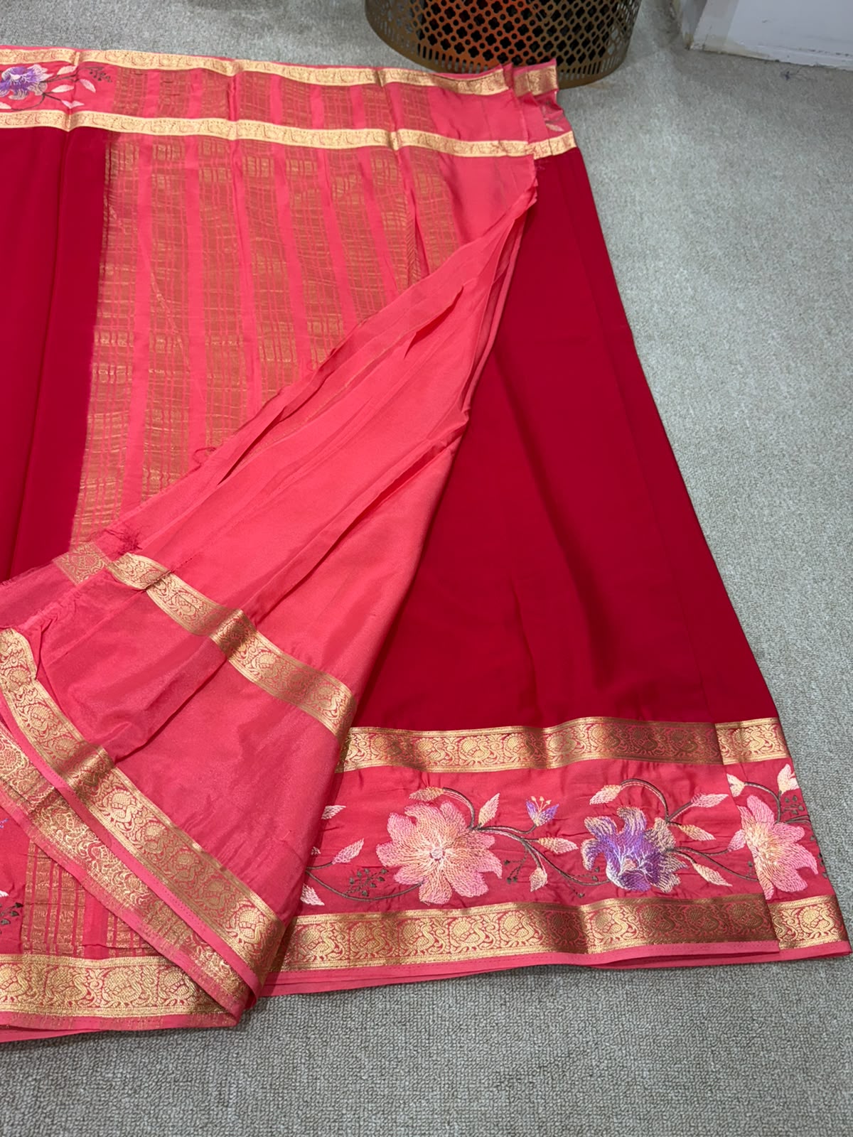 PEACH RED FANCY MYSORE SILK