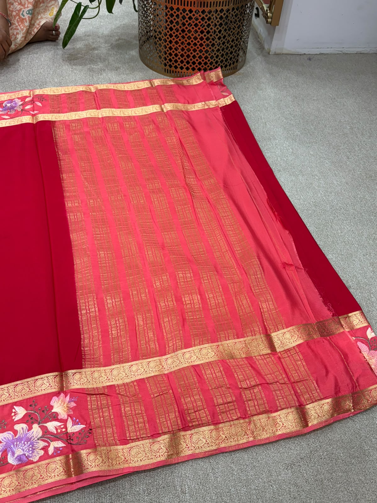 PEACH RED FANCY MYSORE SILK