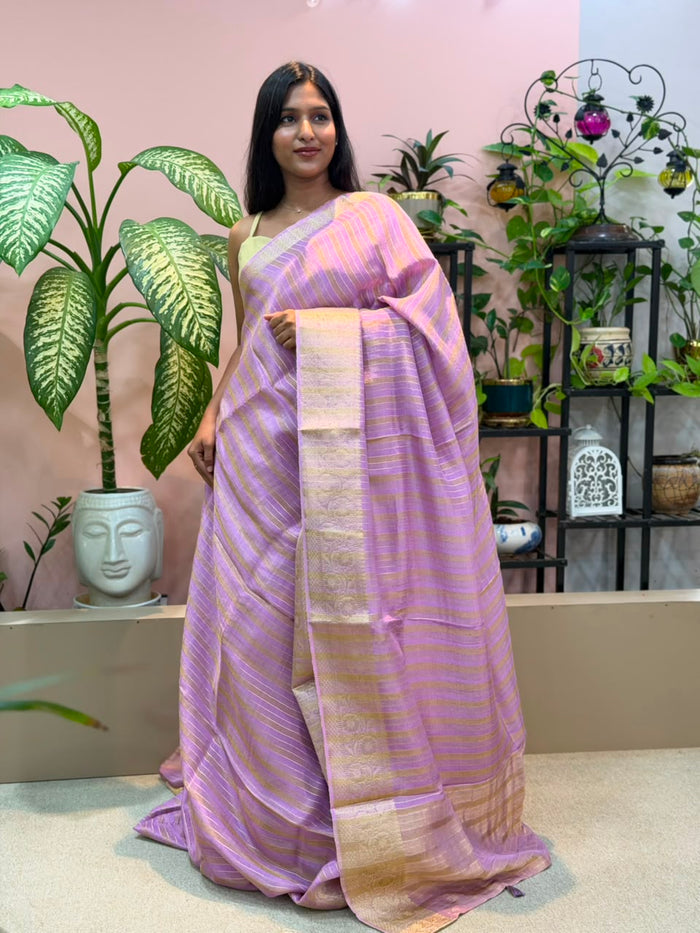 LILAC  ZARI STRIPS TISSUE SAREE