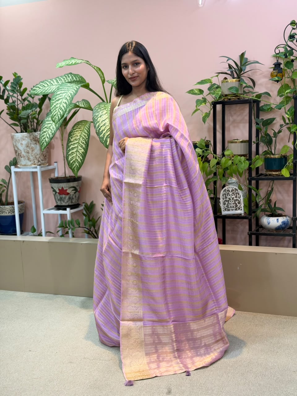 LILAC  ZARI STRIPS TISSUE SAREE