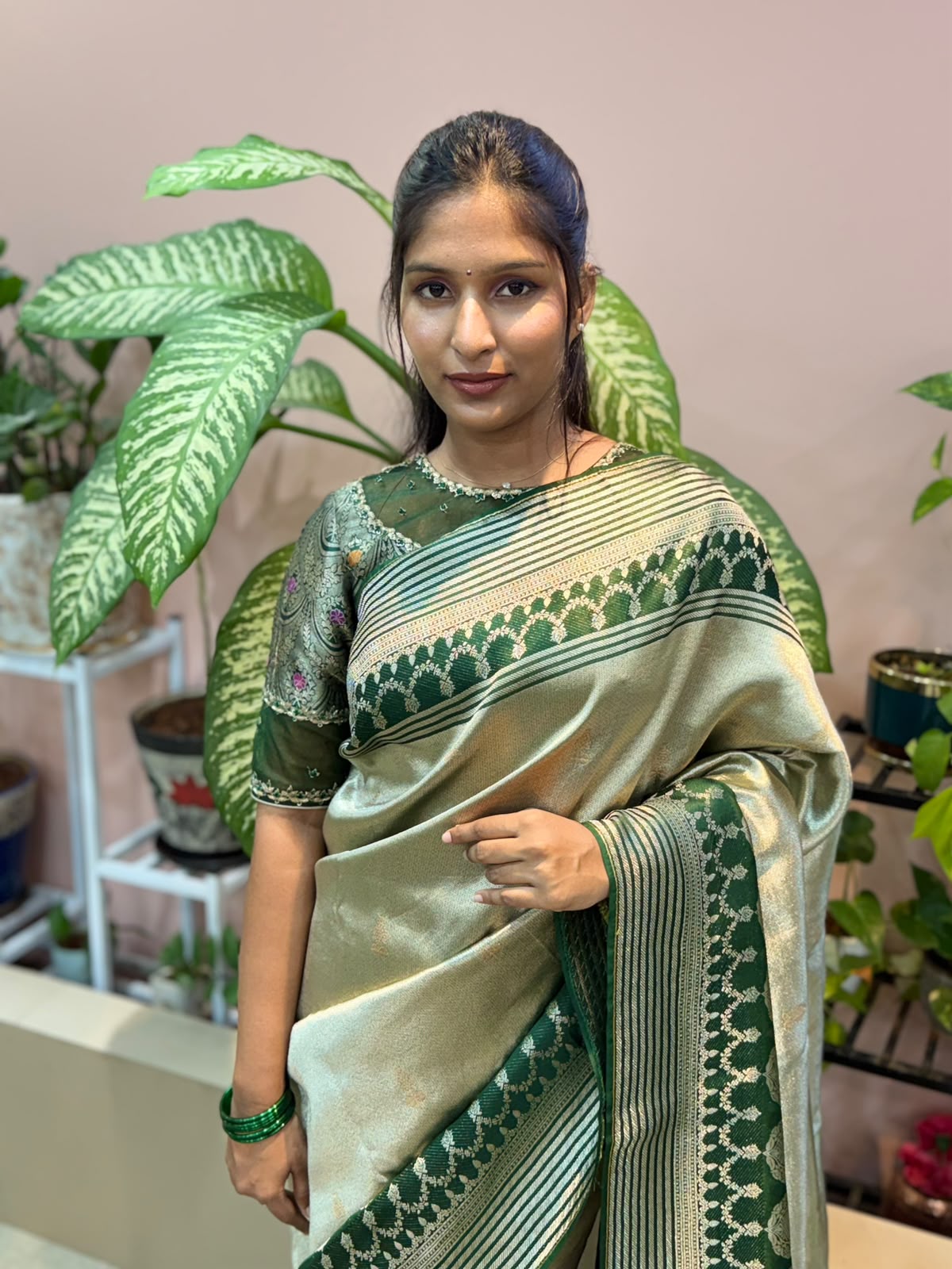 GREEN TISSUE FANCY SAREE