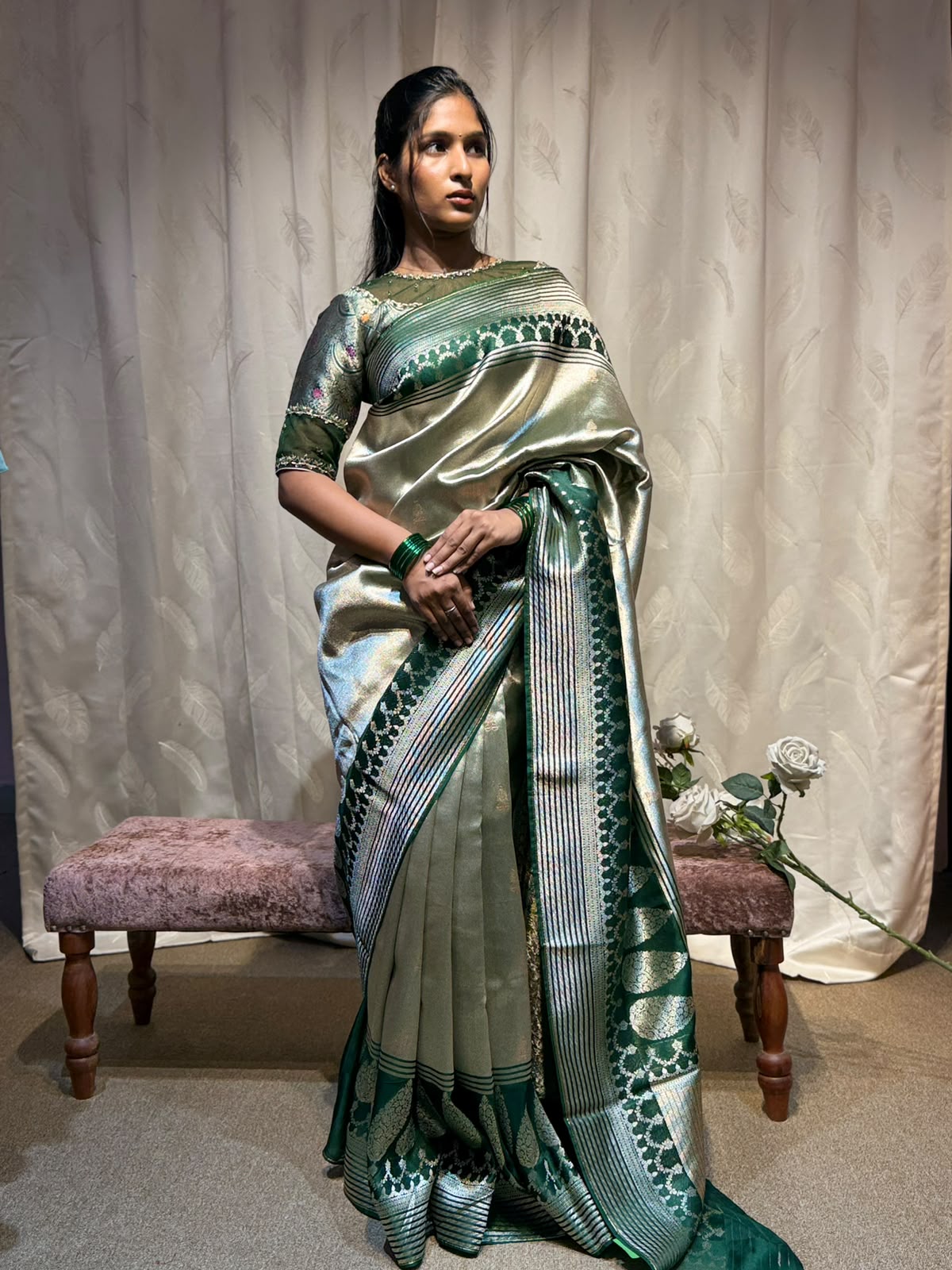 GREEN TISSUE FANCY SAREE