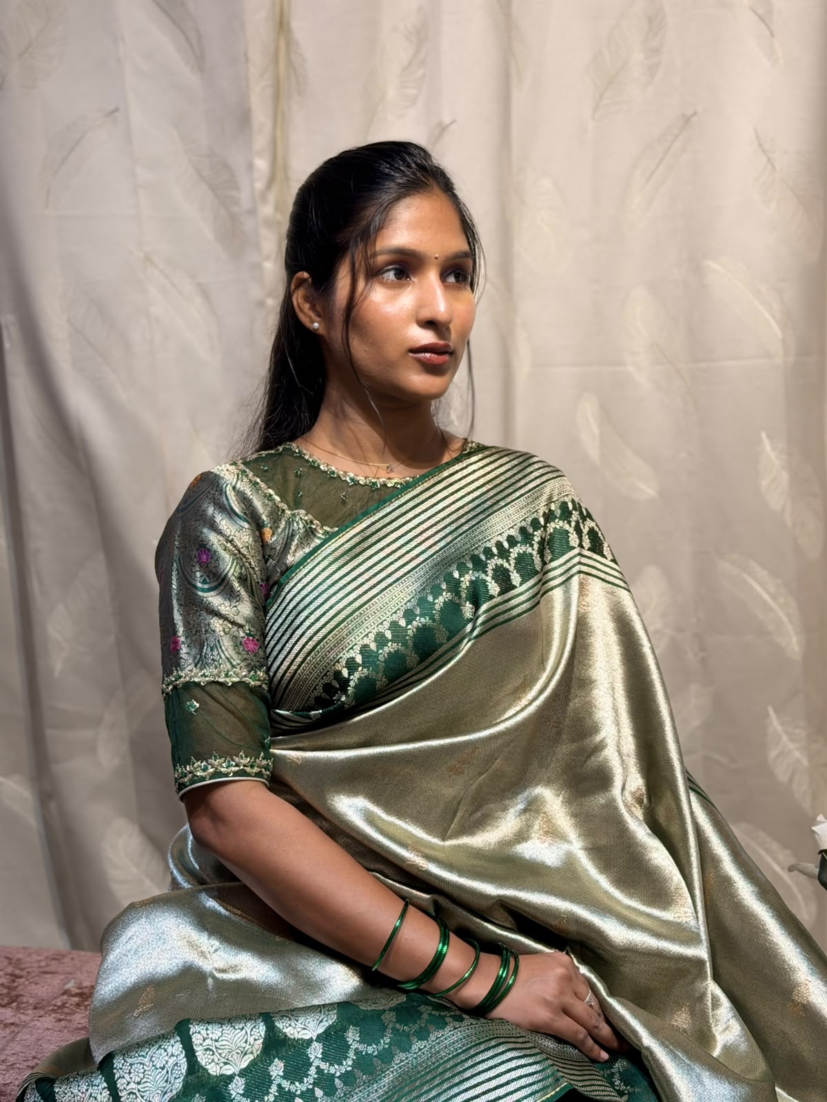GREEN TISSUE FANCY SAREE