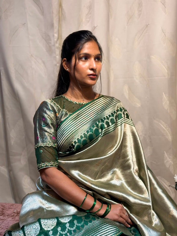 GREEN TISSUE FANCY SAREE