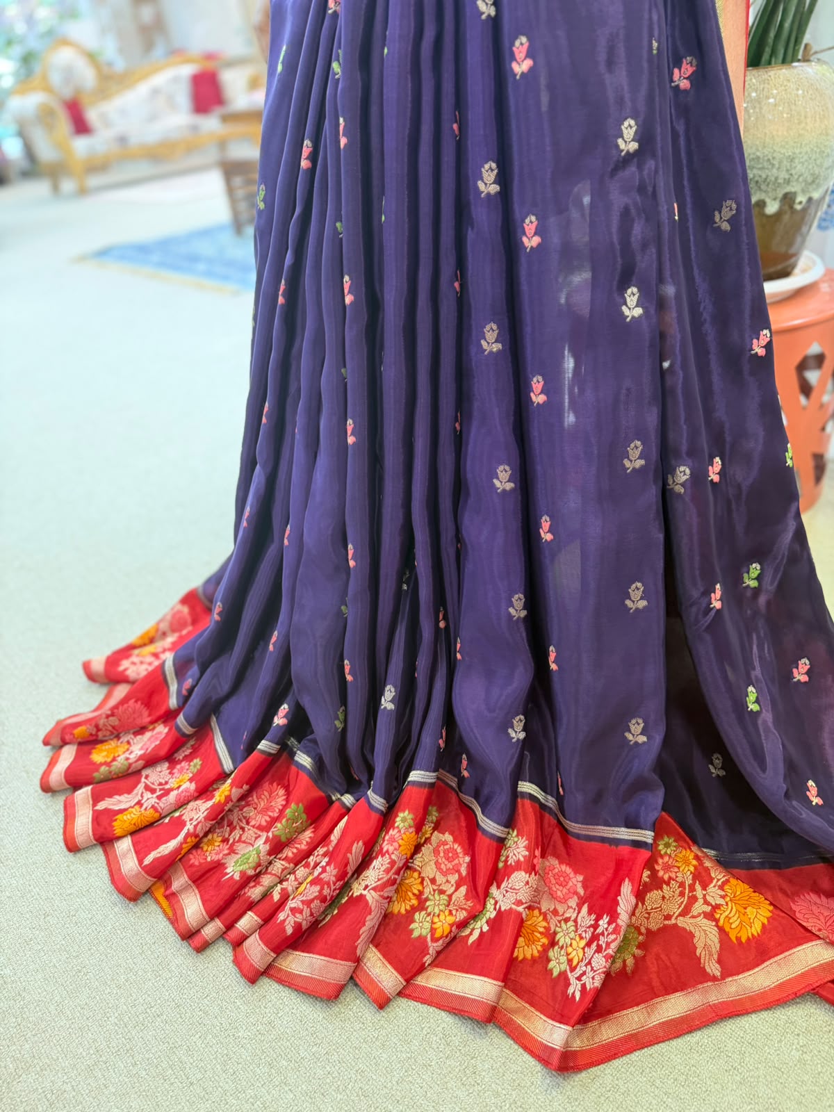 MEENAKARI FANCY CRAPE PURPLE  RED