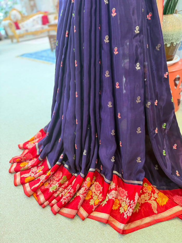 MEENAKARI FANCY CRAPE PURPLE  RED