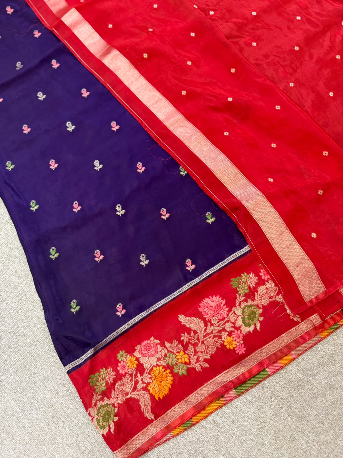 MEENAKARI FANCY CRAPE PURPLE  RED