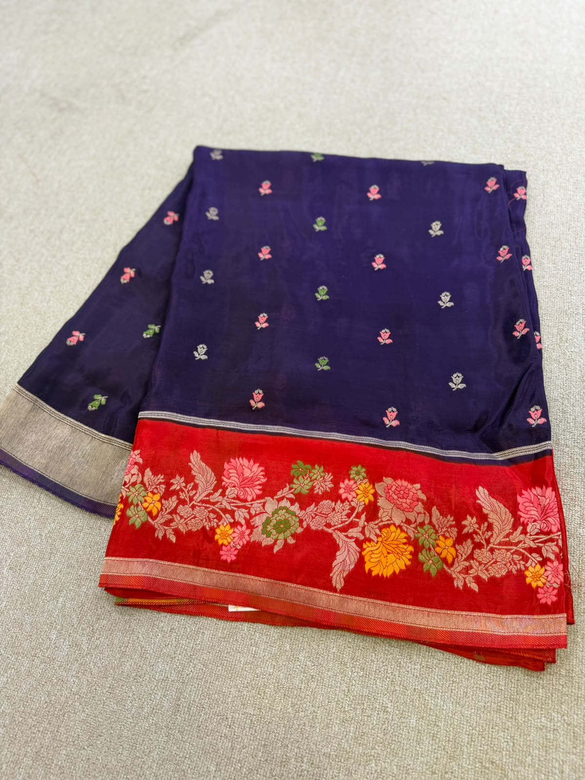 MEENAKARI FANCY CRAPE PURPLE  RED