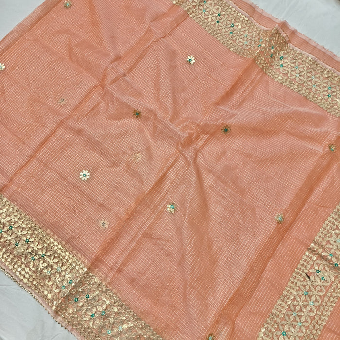 PEACH GOTA BORDER KOTA SAREE