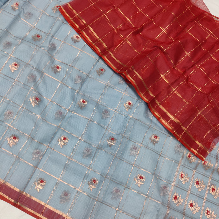 BLUE RED PURE ZARI KOTA
