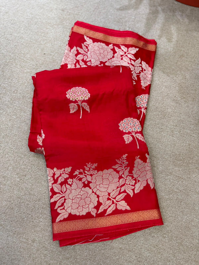 ORGANZA FLORAL RED BANARASI