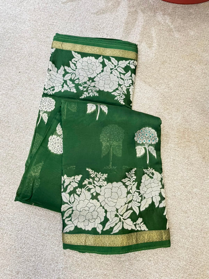 ORGANZA FLORAL GREEN BANARASI