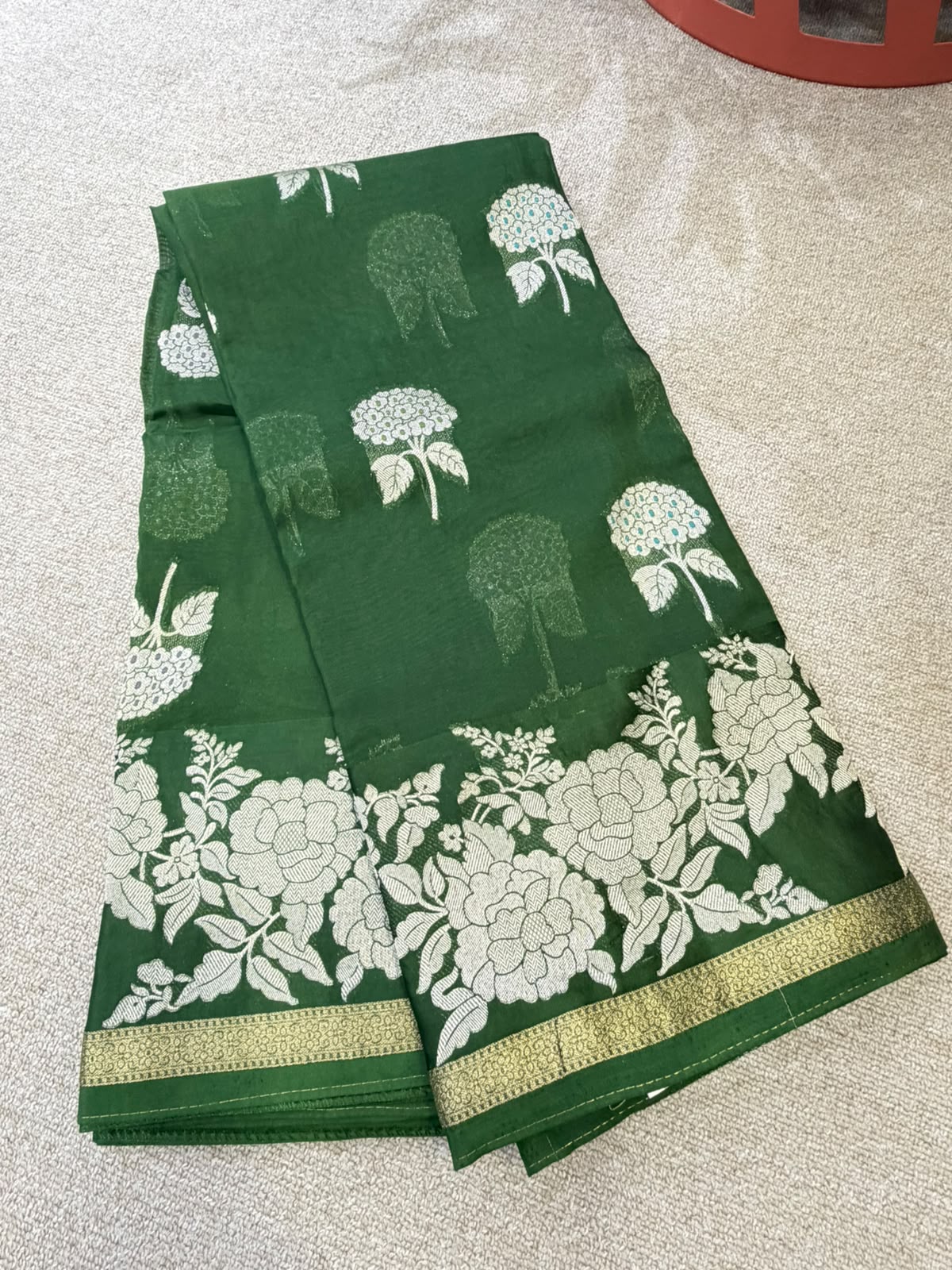 ORGANZA FLORAL GREEN BANARASI