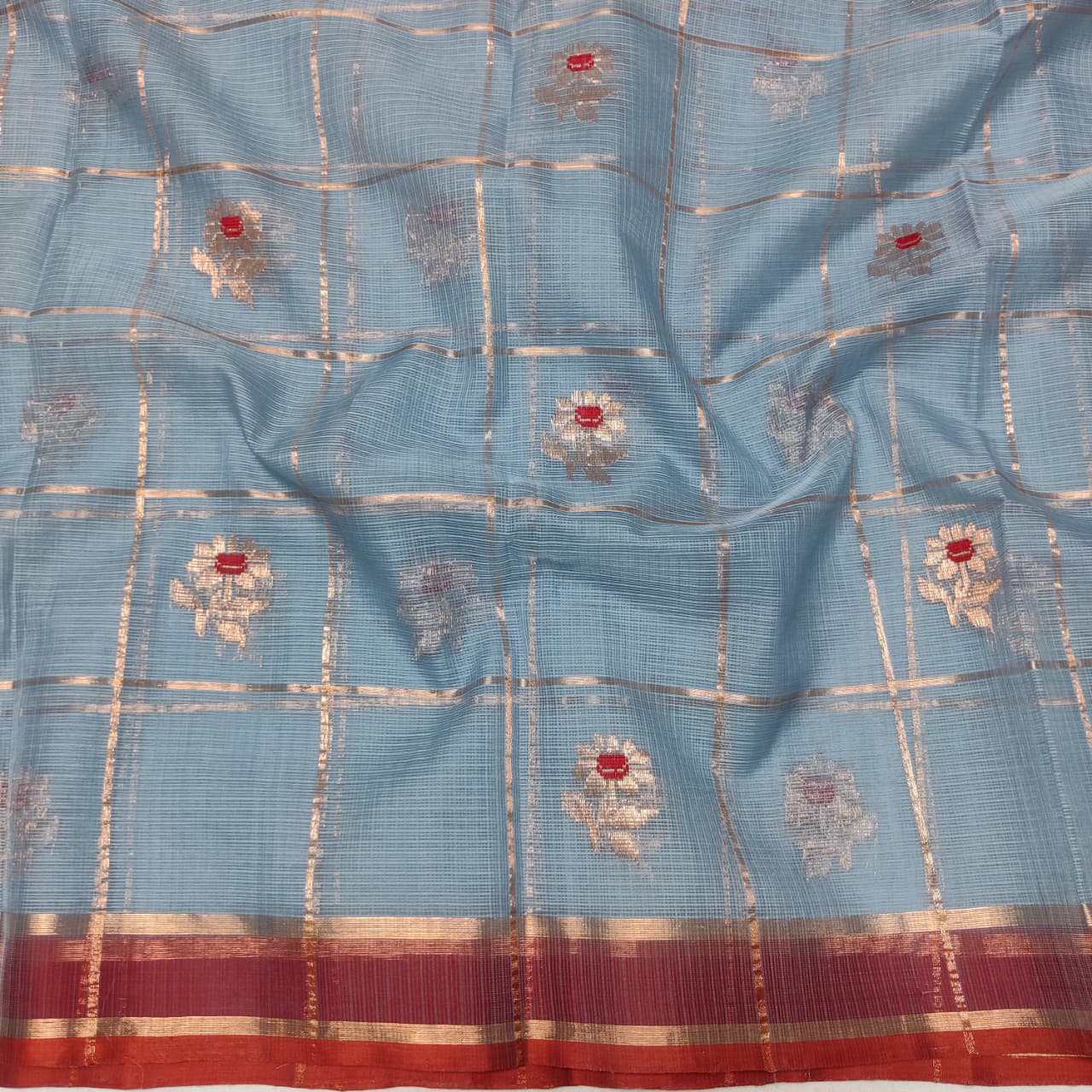 BLUE RED PURE ZARI KOTA